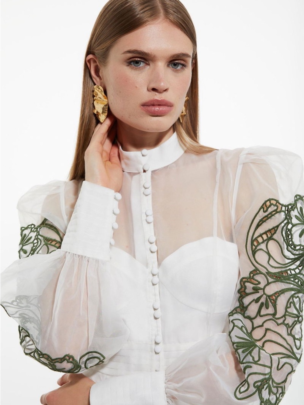 Tall Embroidered Floral Woven Button Up Maxi Dress - Picture 2 of 7